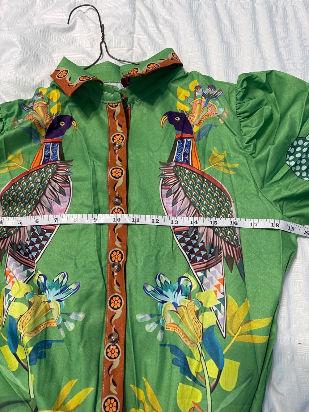 Boho Green Floral & Bird Print Maxi Shirt Dress Fall 2026 L - Picture 9 of 16